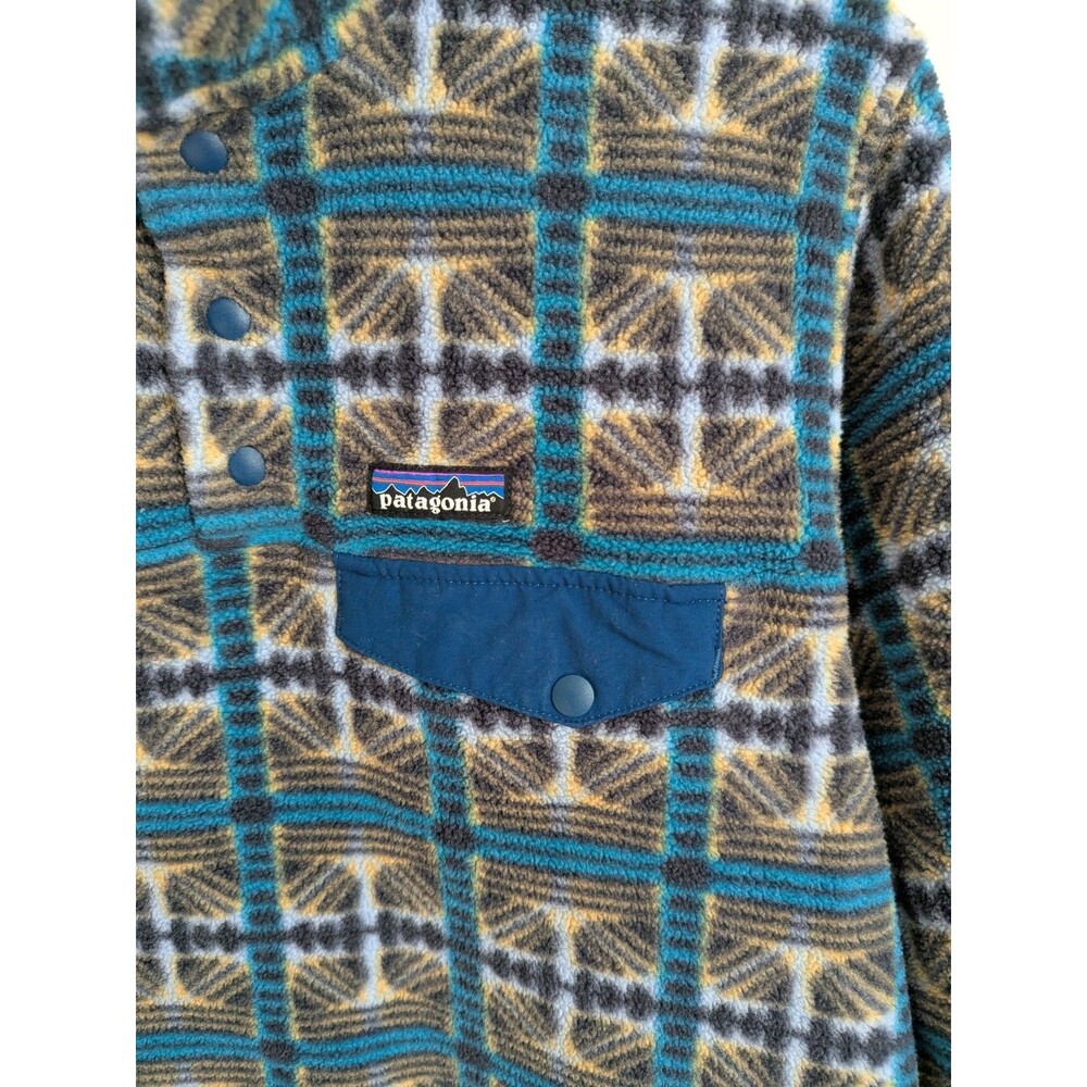 Patagonia Synchilla Snap T Womens M Pullover Fleece Turquoise Blue Print *Read* - Picture 3 of 11